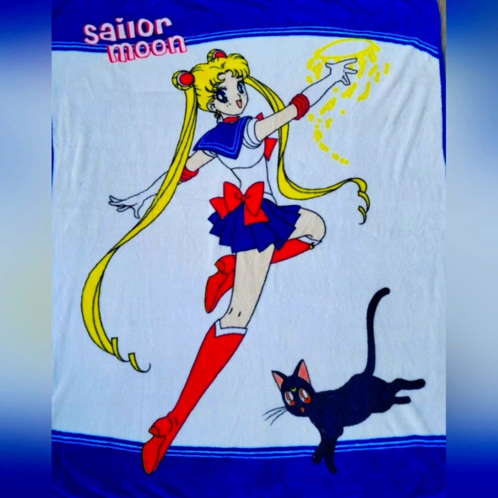 Vintage Sailor Moon Throw Size Blanket 1990's Antique 48x60